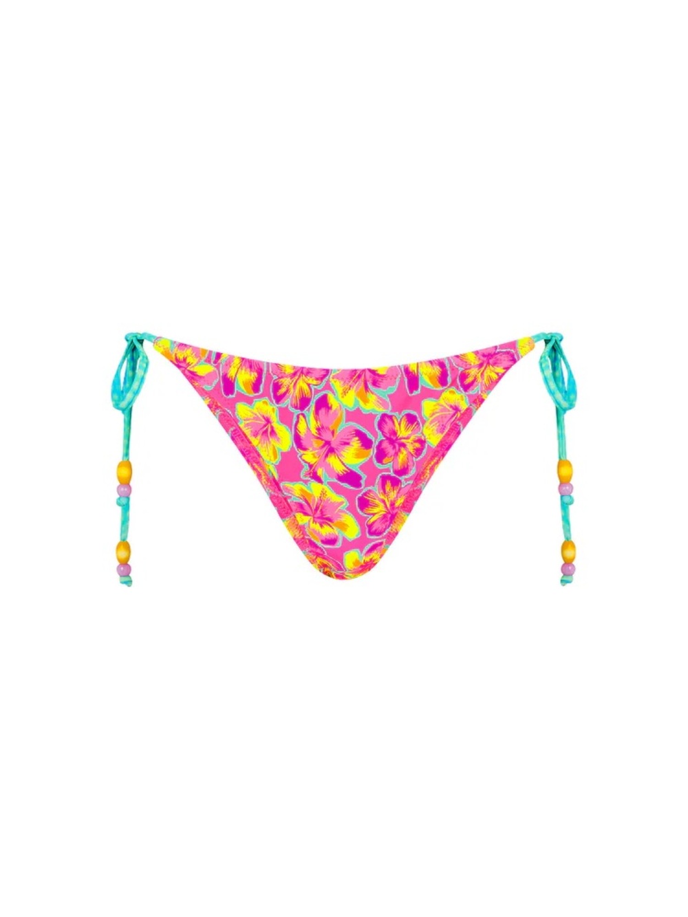 Kulani Kinis Pink Floral Tie-Side Bikini Bottoms with Turquoise Ties